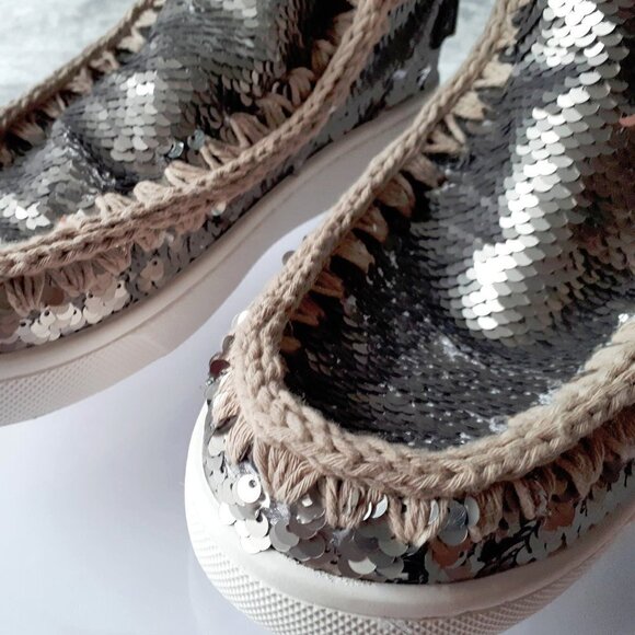 NWT Mou silver sequin round toe low cut sneakers, EU 38 - Picture 11 of 16